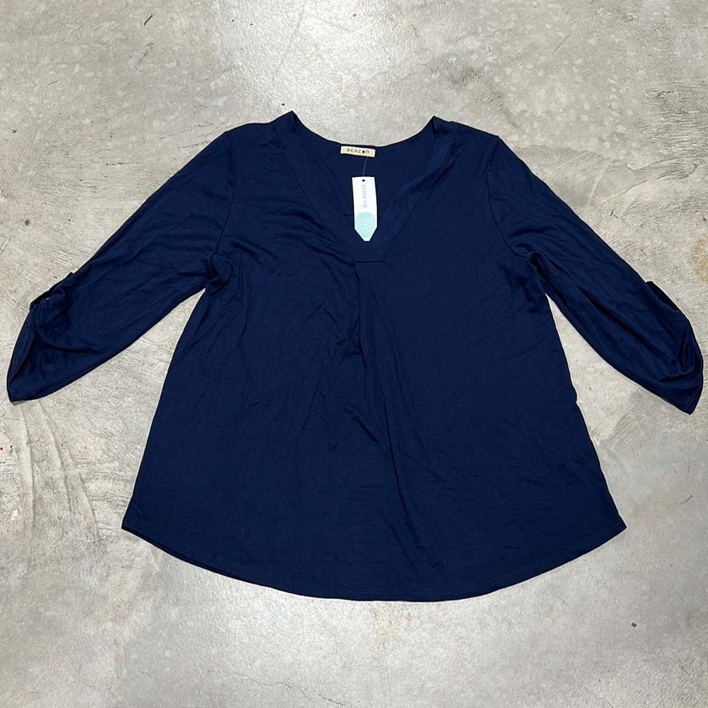 Navy Blue VascoeSpandex Pull Over Top  Size L  Beacon Brand O62